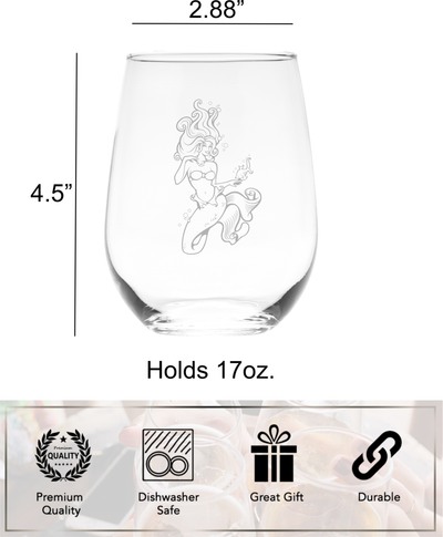 Mermaid  stemless Wine Glass - Mermaid Themed Gift for Women and Men - 17 oz.  (Style M4)