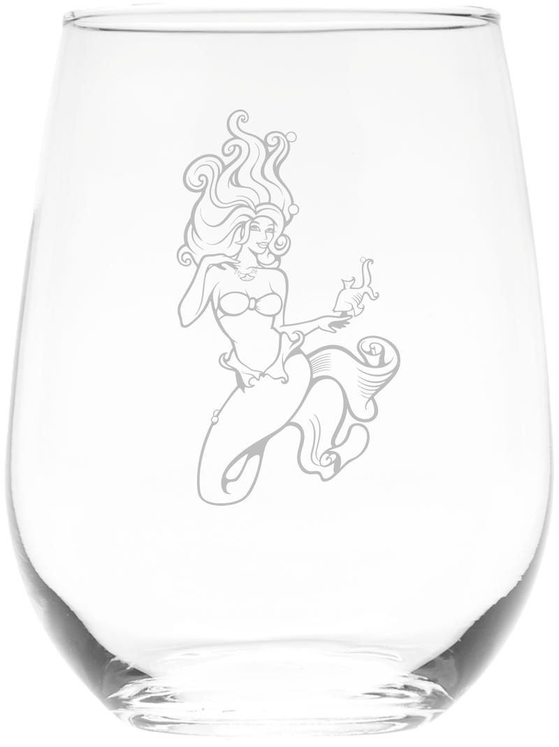 Mermaid  stemless Wine Glass - Mermaid Themed Gift for Women and Men - 17 oz.  (Style M4)