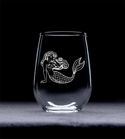 Mermaid Themed Stemless Wine Glass, 17 oz. - Mermaid Lovers Gift for Men and Women  (Style M5)