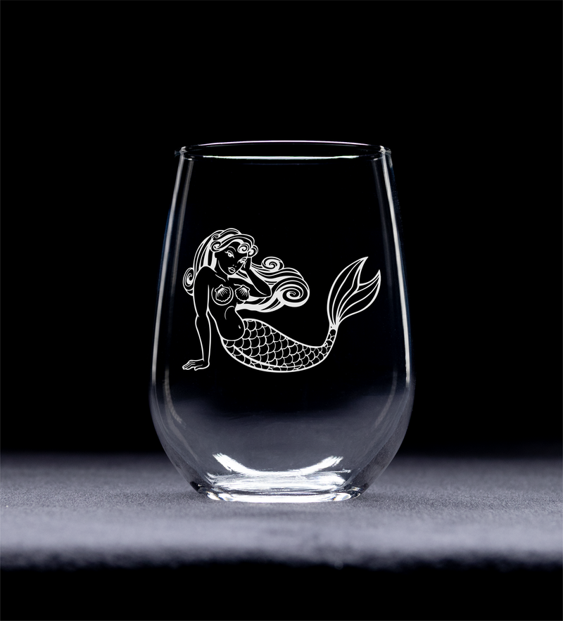 Mermaid Themed Stemless Wine Glass, 17 oz. - Mermaid Lovers Gift for Men and Women  (Style M5)