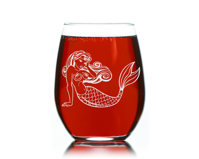 Mermaid Themed Stemless Wine Glass, 17 oz. - Mermaid Lovers Gift for Men and Women  (Style M5)
