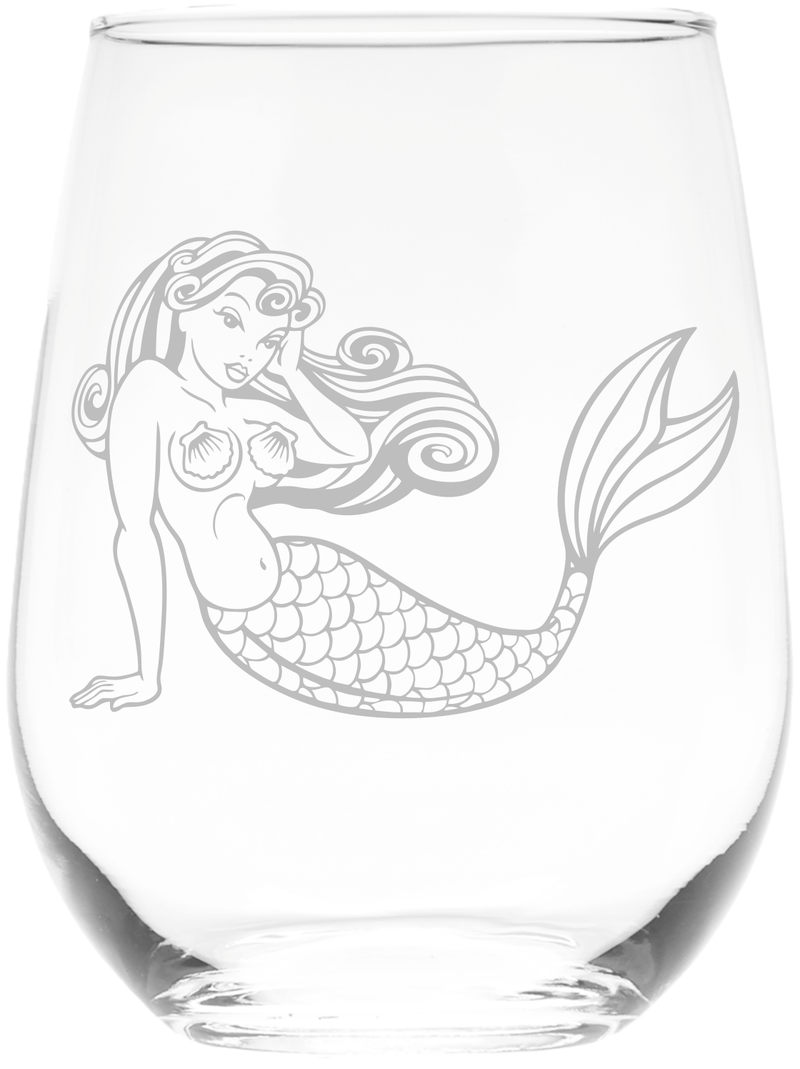 Mermaid Themed Stemless Wine Glass, 17 oz. - Mermaid Lovers Gift for Men and Women  (Style M5)