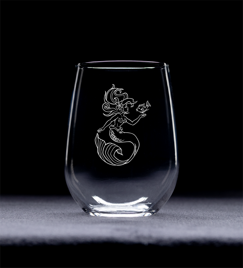 Mermaid Stemless Wine Glass - Mermaid Themed Gift for Women and Men - 17 oz.  (Style M6)