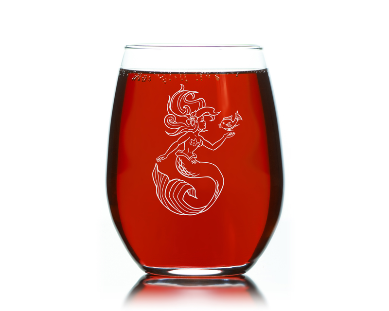 Mermaid Stemless Wine Glass - Mermaid Themed Gift for Women and Men - 17 oz.  (Style M6)