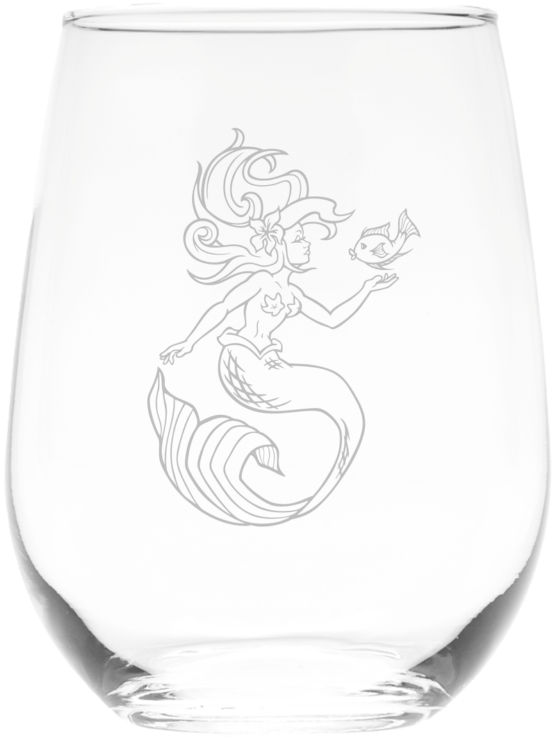 Mermaid Stemless Wine Glass - Mermaid Themed Gift for Women and Men - 17 oz.  (Style M6)