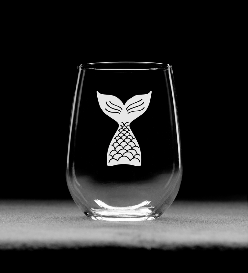 Mermaid Tail Design Stemless Wine Glass - Mermaid Themed Gift for Women and Men - 17 oz (Style M1)