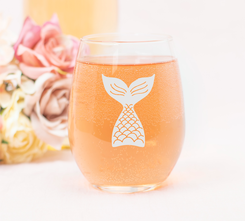 Mermaid Tail Design Stemless Wine Glass - Mermaid Themed Gift for Women and Men - 17 oz (Style M1)