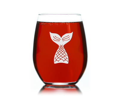 Mermaid Tail Design Stemless Wine Glass - Mermaid Themed Gift for Women and Men - 17 oz (Style M1)