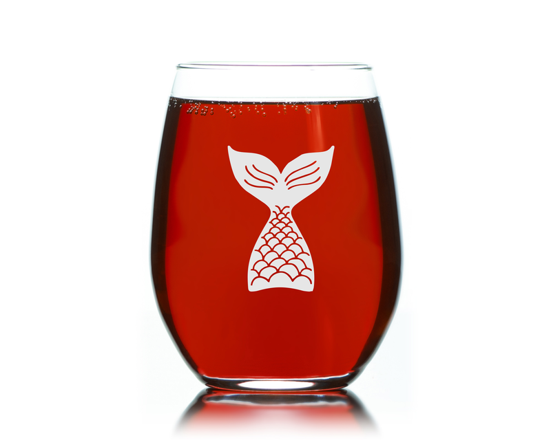 Mermaid Tail Design Stemless Wine Glass - Mermaid Themed Gift for Women and Men - 17 oz (Style M1)