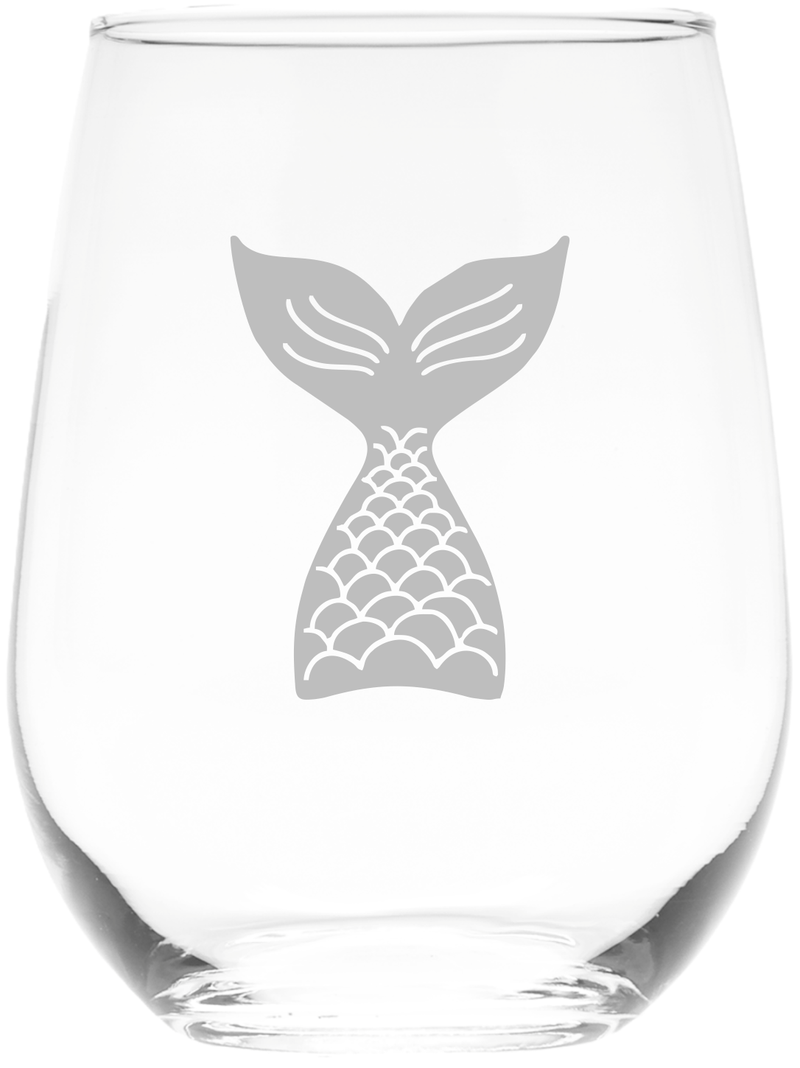 Mermaid Tail Design Stemless Wine Glass - Mermaid Themed Gift for Women and Men - 17 oz (Style M1)