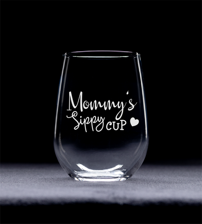 Mommy's Sippy Cup, Funny Stemless Wine glass, 17 oz. - Gift for Mom