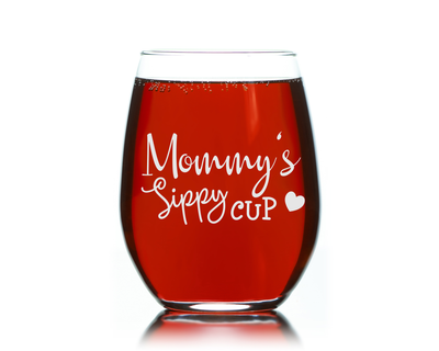 Mommy's Sippy Cup, Funny Stemless Wine glass, 17 oz. - Gift for Mom