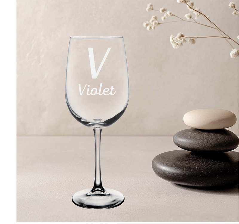 Personalized Monogrammed Initial with Name Wine Glass - Custom Gift for Women and Men - 19 oz.