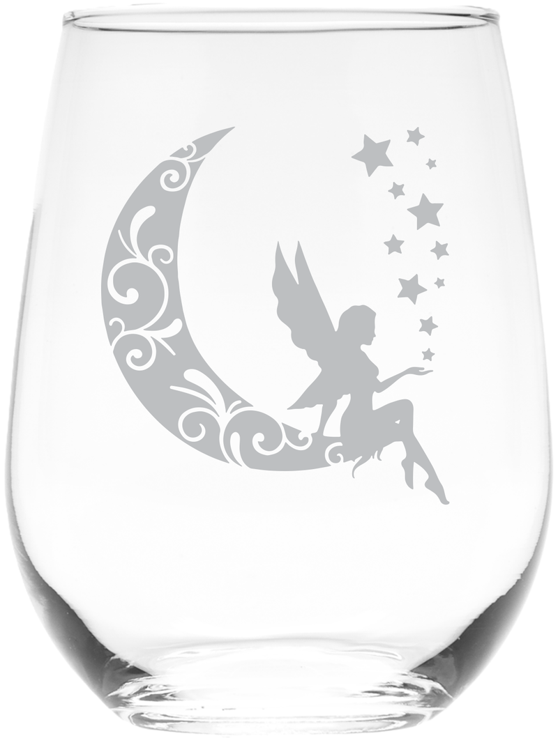 Moon Fairy 17 oz Stemless Wine Glass - Fairy Themed Gift for Women and Men
