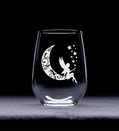 Moon Fairy 17 oz Stemless Wine Glass - Fairy Themed Gift for Women and Men