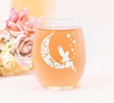 Moon Fairy 17 oz Stemless Wine Glass - Fairy Themed Gift for Women and Men