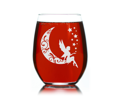 Moon Fairy 17 oz Stemless Wine Glass - Fairy Themed Gift for Women and Men