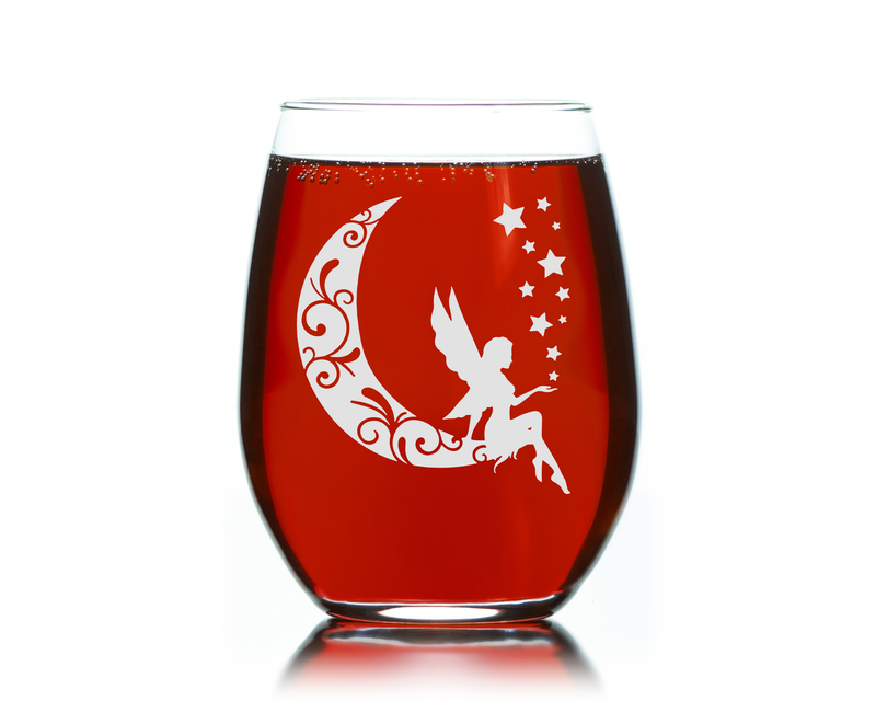 Moon Fairy 17 oz Stemless Wine Glass - Fairy Themed Gift for Women and Men