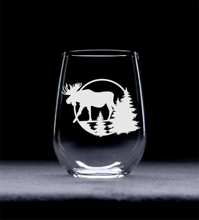 Moose Stemless Wine Glass, 17 oz.  - Moose Themed Gift for Men and Women (Style M1)