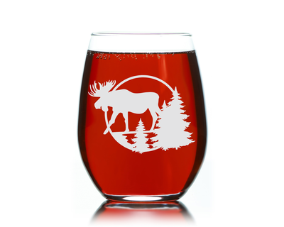 Moose Stemless Wine Glass, 17 oz.  - Moose Themed Gift for Men and Women (Style M1)