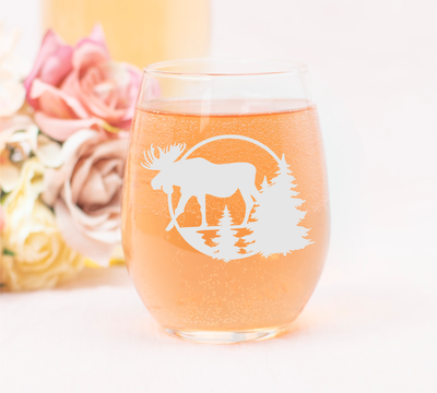 Moose Stemless Wine Glass, 17 oz.  - Moose Themed Gift for Men and Women (Style M1)
