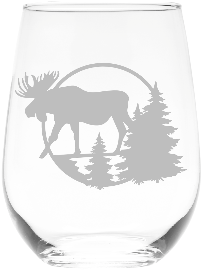 Moose Stemless Wine Glass, 17 oz.  - Moose Themed Gift for Men and Women (Style M1)