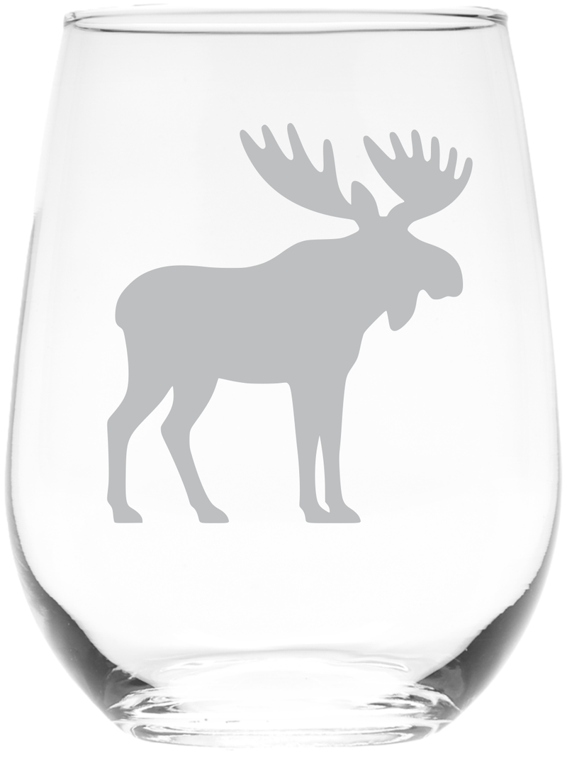 Moose Stemless Wine Glass, 17 oz.  - Moose Themed Gift for Men and Women (Style M2)
