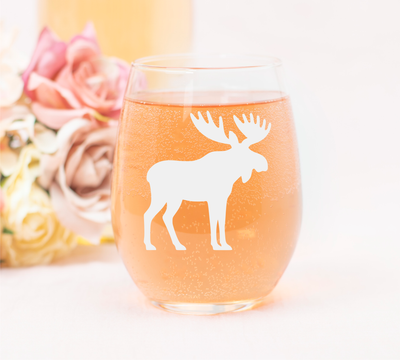 Moose Stemless Wine Glass, 17 oz.  - Moose Themed Gift for Men and Women (Style M2)