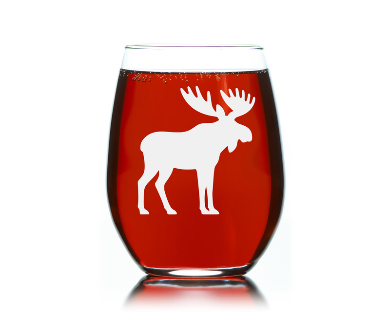 Moose Stemless Wine Glass, 17 oz.  - Moose Themed Gift for Men and Women (Style M2)