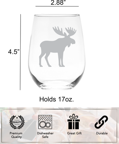 Moose Stemless Wine Glass, 17 oz.  - Moose Themed Gift for Men and Women (Style M2)