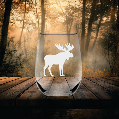 Moose Stemless Wine Glass, 17 oz.  - Moose Themed Gift for Men and Women (Style M2)
