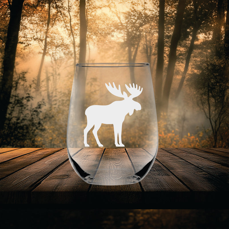 Moose Stemless Wine Glass, 17 oz.  - Moose Themed Gift for Men and Women (Style M2)