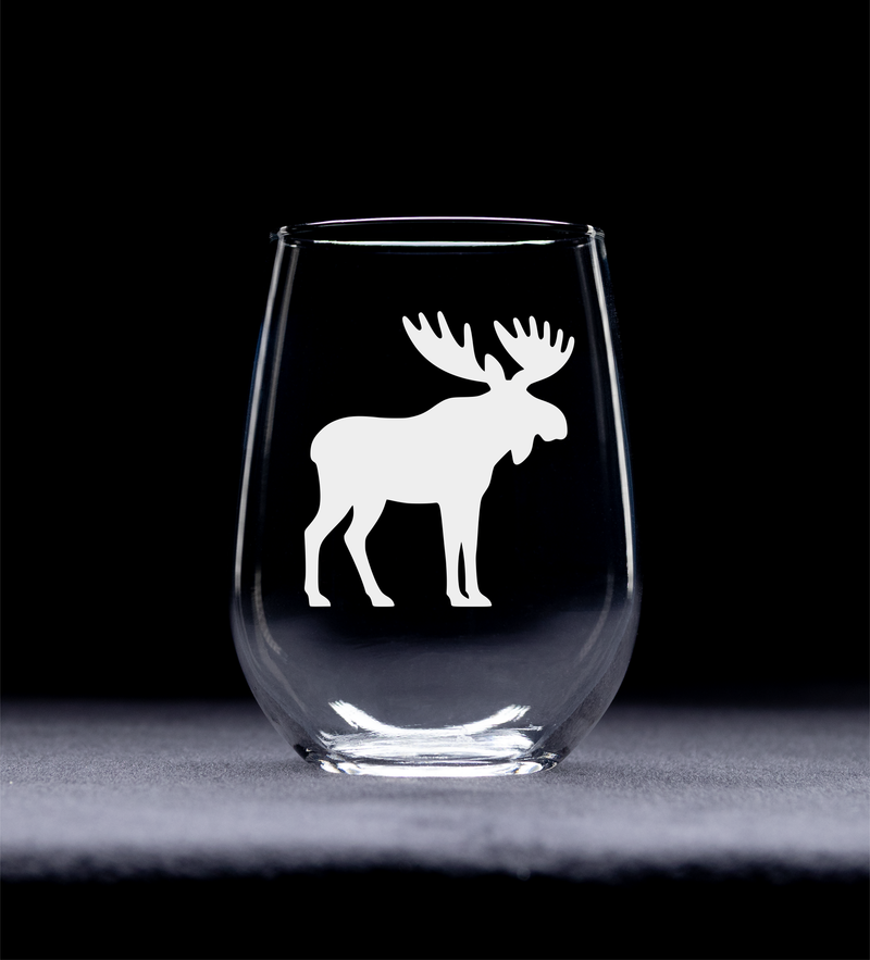 Moose Stemless Wine Glass, 17 oz.  - Moose Themed Gift for Men and Women (Style M2)