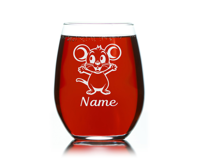 Mouse with Name 17 oz.  Custom Stemless Wine Glass - Personalized Mouse Lover Themed Gift for Women and Men
