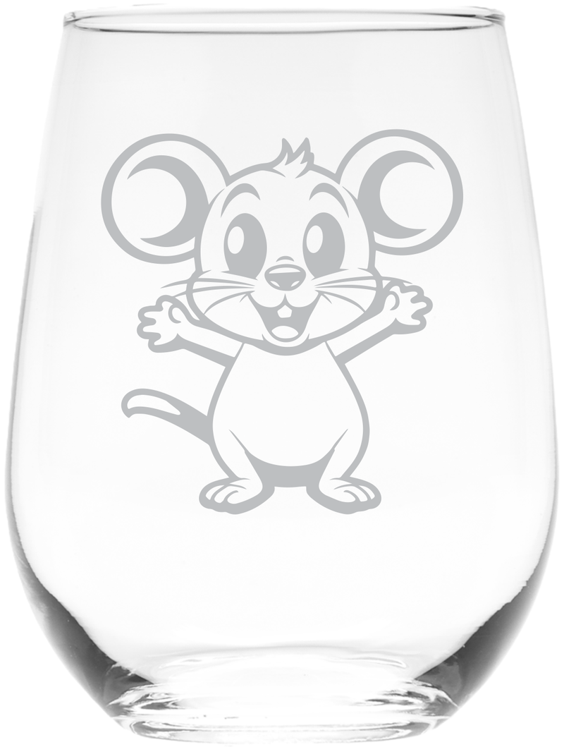 Mouse Love Stemless Wine Glass - Mouse Themed Gift for Women and Men - 17 oz. (Mouse M1)