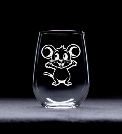 Mouse Love Stemless Wine Glass - Mouse Themed Gift for Women and Men - 17 oz. (Mouse M1)