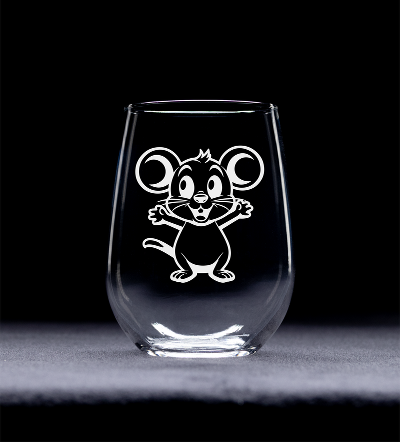 Mouse Love Stemless Wine Glass - Mouse Themed Gift for Women and Men - 17 oz. (Mouse M1)
