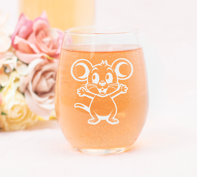 Mouse Love Stemless Wine Glass - Mouse Themed Gift for Women and Men - 17 oz. (Mouse M1)