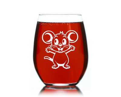 Mouse Love Stemless Wine Glass - Mouse Themed Gift for Women and Men - 17 oz. (Mouse M1)