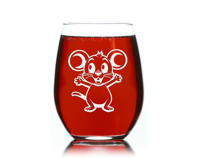 Mouse Love Stemless Wine Glass - Mouse Themed Gift for Women and Men - 17 oz. (Mouse M1)