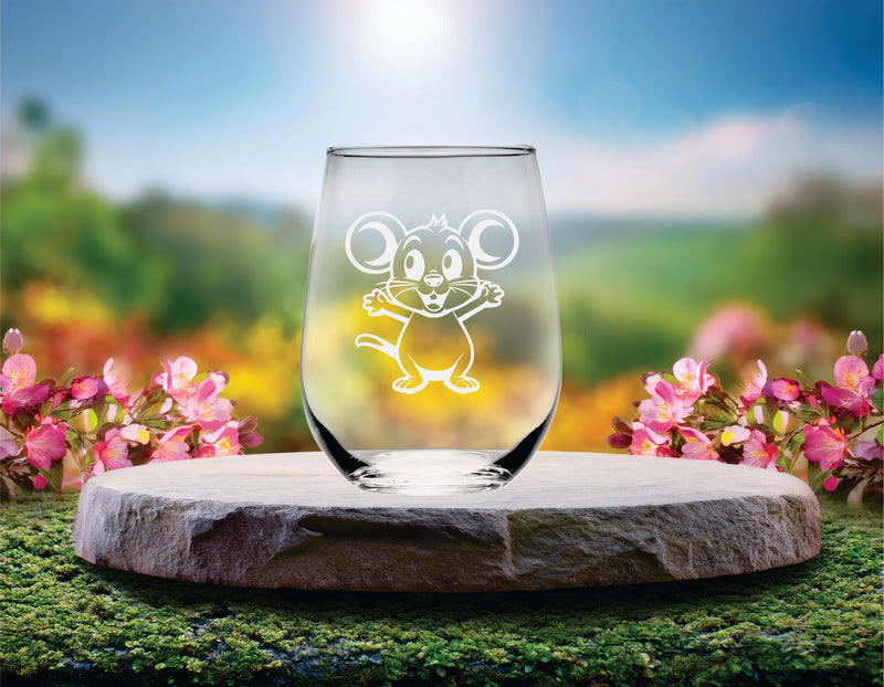 Mouse Love Stemless Wine Glass - Mouse Themed Gift for Women and Men - 17 oz. (Mouse M1)