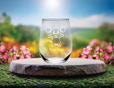 Mouse with Name 17 oz.  Custom Stemless Wine Glass - Personalized Mouse Lover Themed Gift for Women and Men