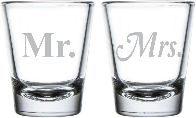 Mr. and  Mrs. Shot Glass Set - 2 Pieces - Gift for Couples, Bridal, Engagement and Weddings - 1.75 oz.