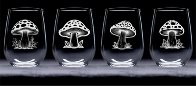 Mushroom Stemless Wine Glass Set –Cute Mushroom Themed Gift for Women and Men - 4 Pieces
