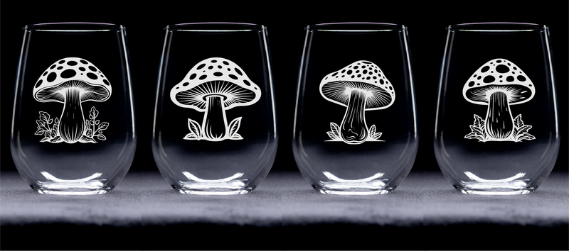 Mushroom Stemless Wine Glass Set –Cute Mushroom Themed Gift for Women and Men - 4 Pieces