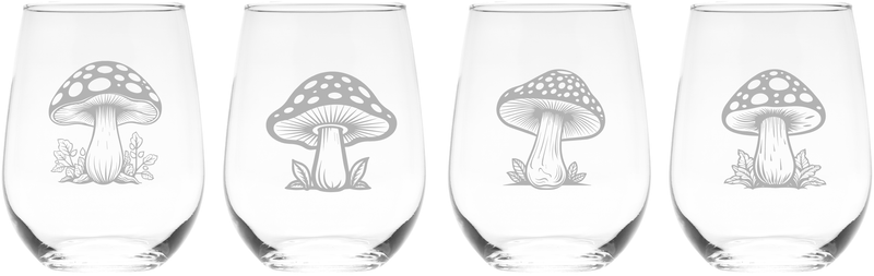 Mushroom Stemless Wine Glass Set –Cute Mushroom Themed Gift for Women and Men - 4 Pieces
