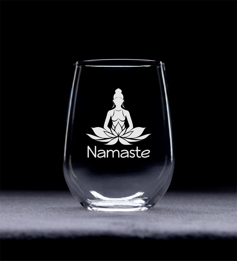 Namaste Yoga Stemless Wine Glass - Yoga Themed Gift for Women and Men - 17 oz.
