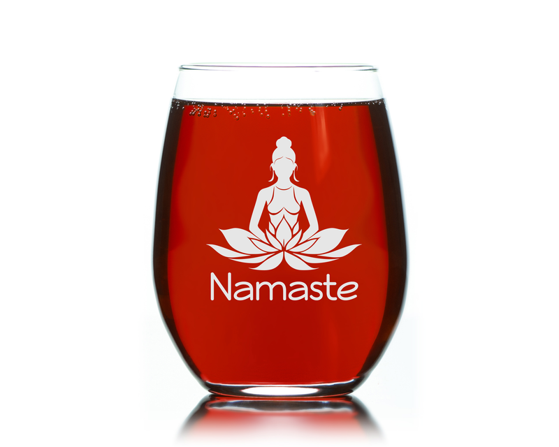 Namaste Yoga Stemless Wine Glass - Yoga Themed Gift for Women and Men - 17 oz.