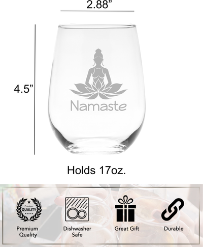 Namaste Yoga Stemless Wine Glass - Yoga Themed Gift for Women and Men - 17 oz.