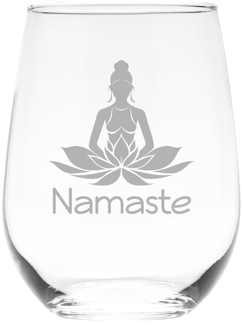 Namaste Yoga Stemless Wine Glass - Yoga Themed Gift for Women and Men - 17 oz.